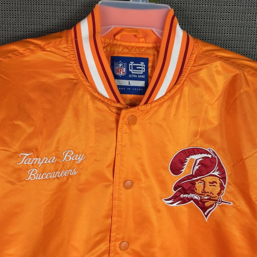 Tampa Bay Buccaneers NFL Ultra Game Mens Size Large Orange Satin Bomber Jacket - Picture 3 of 9